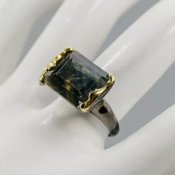 Knockout large Fluorite Solitaire Emerald cut ring sz 7.5 - Picture 3 of 12